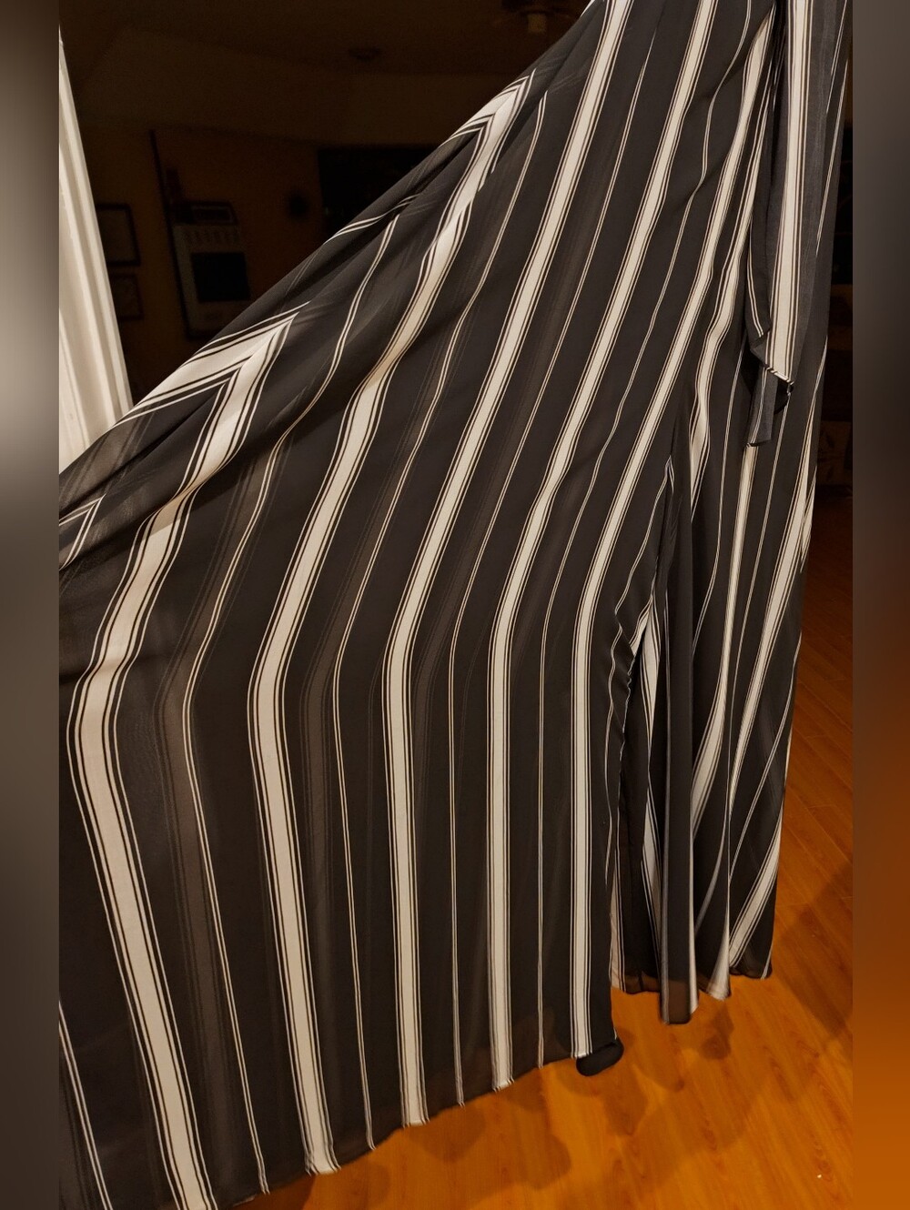 HALOGEN Black and White Formal Vertical Stripe Maxi JUMPSUIT